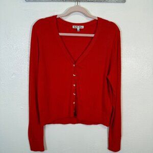 Alex Mill Womens Orange Cardigan Sweater Large V-Neck Star & Moon Buttons Preppy